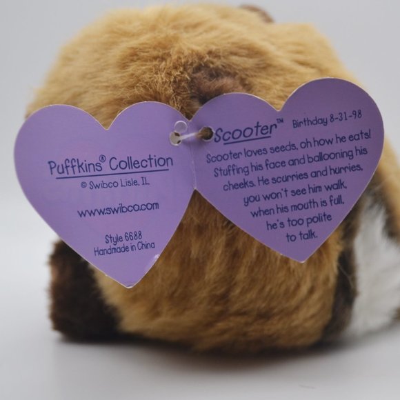 Scooter the Chipmunk Puffkins by Swibco Sty6688 Bean Bag Plush - Picture 7 of 8